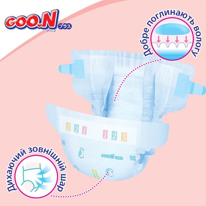 Подгузники GOO.N Plus 4-8 кг Розмір S, на ліпучках 62 шт (21001496) изображение 9