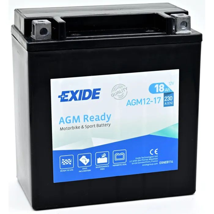 Аккумулятор автомобильный EXIDE Мото Ready AGM 18Ah (+/-) (230EN) (AGM12-17) изображение 2