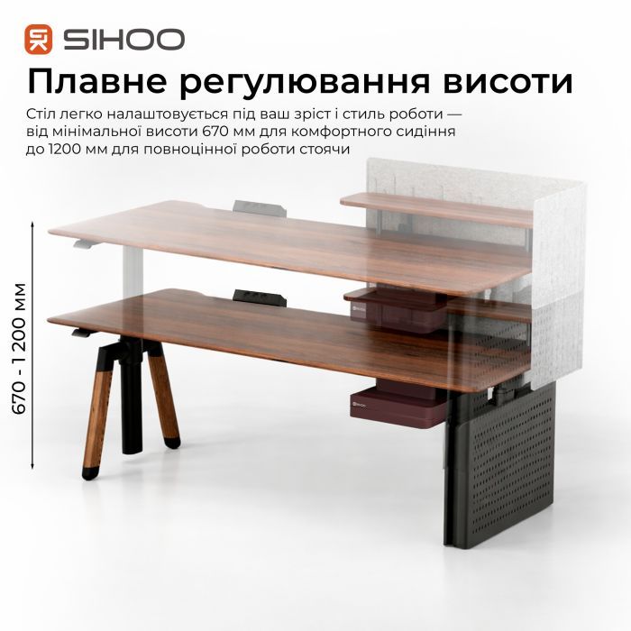 Компьютерный стол Sihoo с электрорегулировкой высоты D07 1.8m Walnut/Black (D07A-101/D07J-101-AB/D07-P) изображение 7