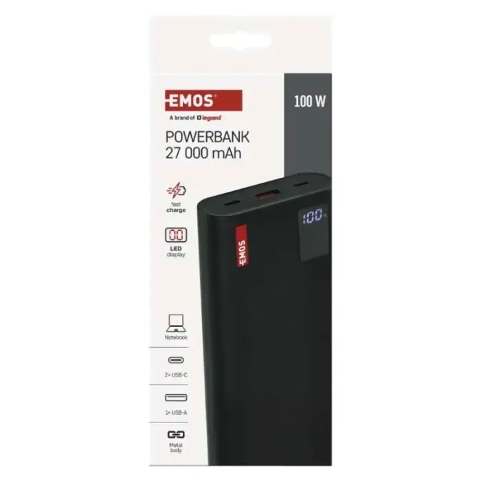Батарея универсальная EMOS 27000mAh NTBF30, 100W, Pass-through, black (B0561B) изображение 10