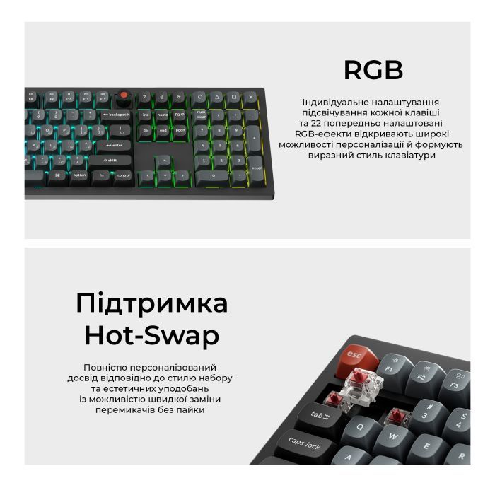 Клавіатура Keychron V6 8K Keychron Super Red Switch RGB USB UA Black (V6W-D1-UA) зображення 12