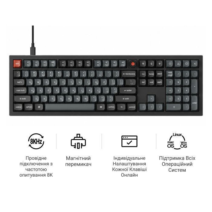 Клавіатура Keychron V6 8K Keychron Super Red Switch RGB USB UA Black (V6W-D1-UA) зображення 8