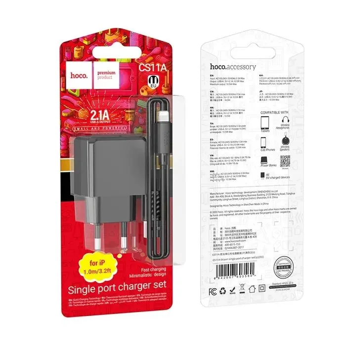 Зарядное устройство HOCO CS11A USB + cable USB to Lightning black (6942007603560) изображение 4