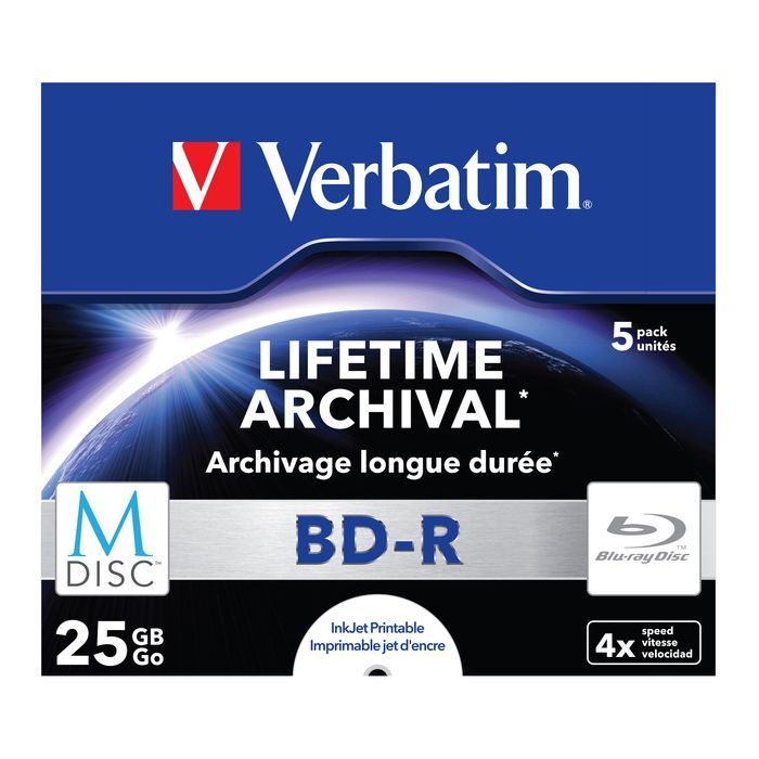 Диск BD Verbatim 25Gb 4x Jewel Case 5шт M-Disc Archival Media (43823)