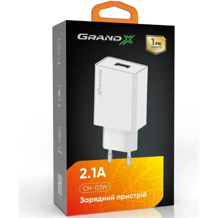 Зарядний пристрій Grand-X 5V 2.1A White (CH-03W) зображення 3