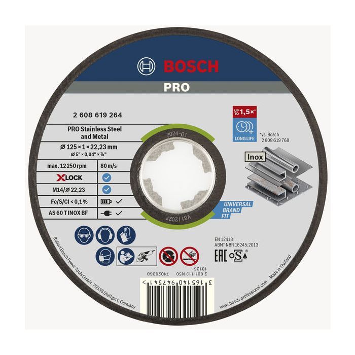 Круг відрізний Bosch X-LOCK Expert for Inox and Metal, 125x1.0x22.2мм (2.608.619.264)