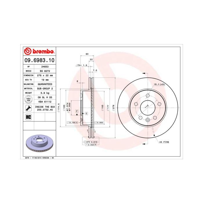 Тормозной диск Brembo 09.6983.10