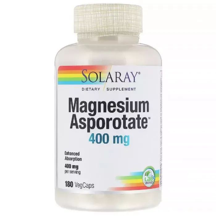 Минералы Solaray Аспартат Магния, Magnesium Asporotate, 400 мг, 180 Капсул (SOR-13223)