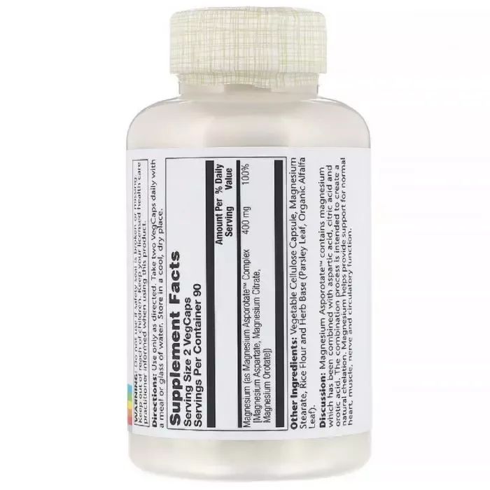 Минералы Solaray Аспартат Магния, Magnesium Asporotate, 400 мг, 180 Капсул (SOR-13223) изображение 2