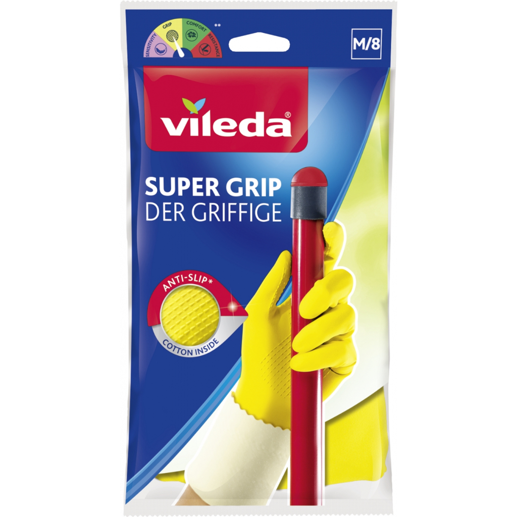 Перчатки хозяйственные Vileda Super Grip латексные M 1 пара (4023103092617/8001940003351)