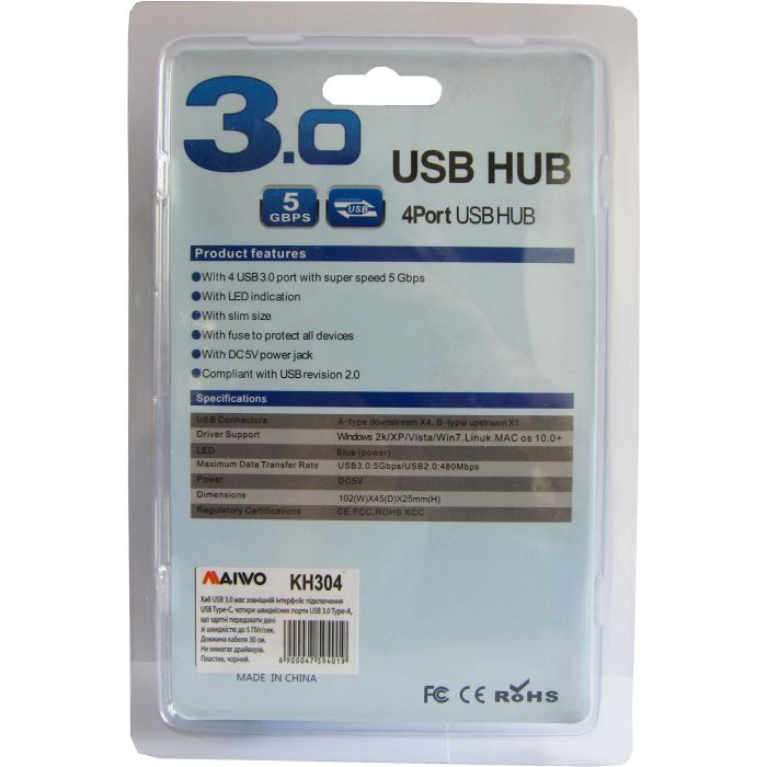 Концентратор Maiwo USB 3.1 Type-C - 4 port USB 3.0 Type-А, cable 30 cm (KH304) изображение 4