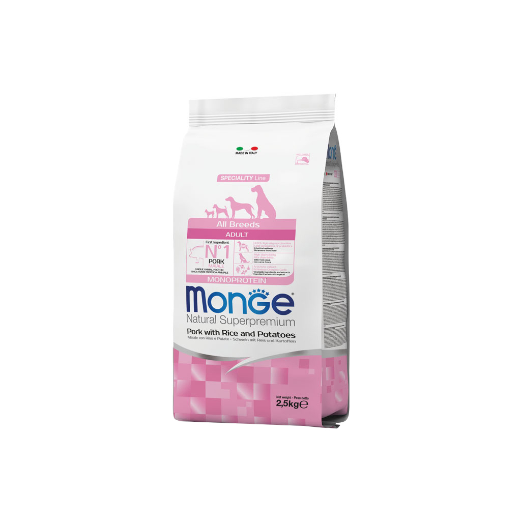 Сухий корм для собак Monge Dog Breeder Adult Pork/Rice зі смаком свинини 2.5 кг (8009470011105)