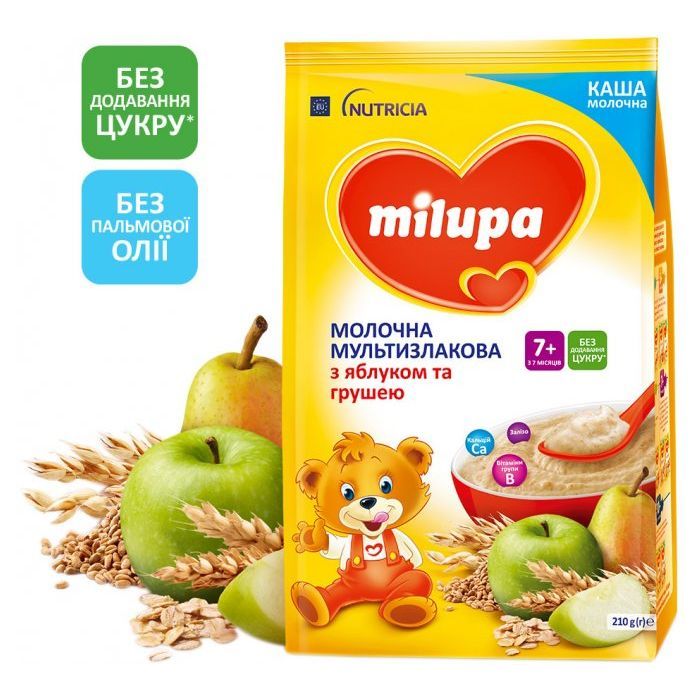 Дитяча каша Milupa Молочна Мультизлакова з яблуком і грушею 210 г (5900852042799)