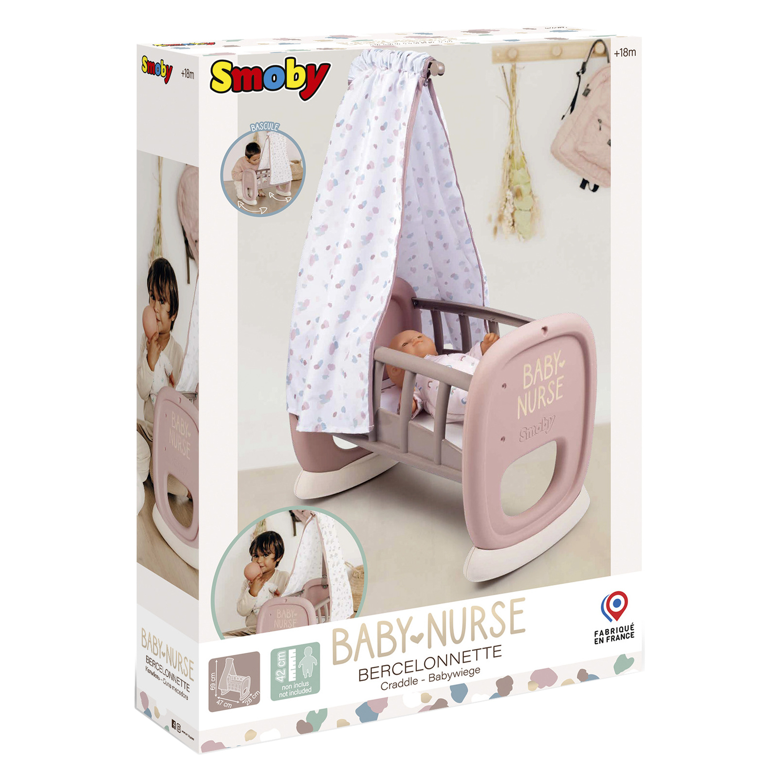 Ігровий набір Smoby Toys Колиска Baby Nurse з балдахіном Сіро-рожева (220373) зображення 2