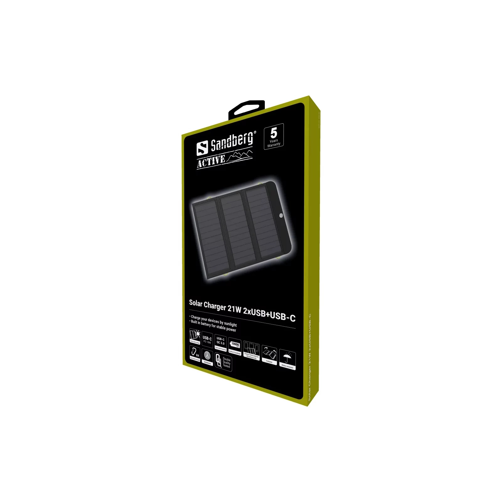 Батарея универсальная Sandberg 10000mAh, Solar Charger 21W, PD/18W, QC/3.0, USB-C, USB-A*2 (420-55) изображение 3