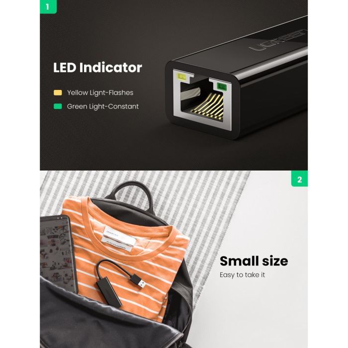 Переходник USB 3.0 to Ethernet RJ45 1000 Mb CR111 Black Ugreen (20256) изображение 3