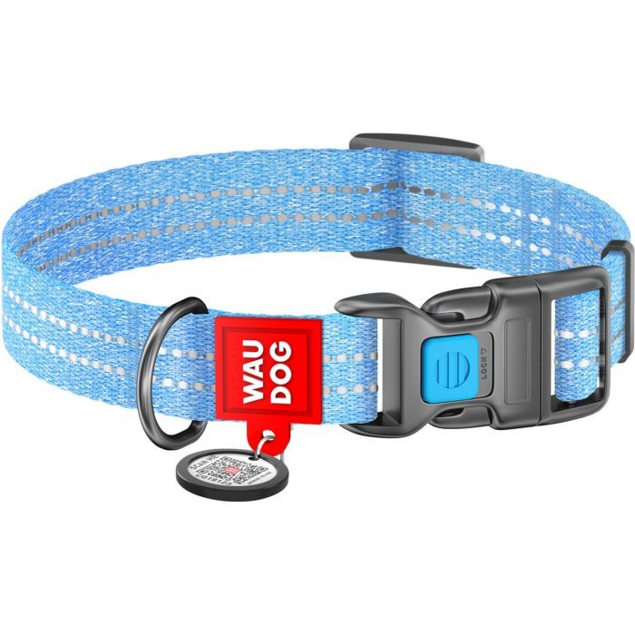 Нашийник для тварин WAUDOG Re-cotton з QR паспортом світловідбивний Ш 15 мм Д 25-35 см салатовий (02865)