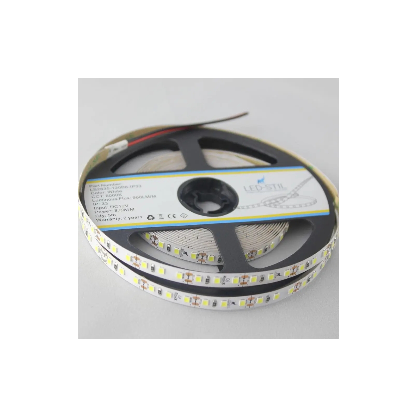 Світлодіодна стрічка LED-STIL 6000K 8,6 Вт/м 2835 120 діодів IP33 12 Вольт 900 lm (LS2835-120B6-IP33) зображення 2