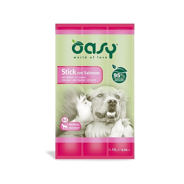 Ласощі для собак OASY Stick м'ясні палички з лососем 36 г (8054329510247)