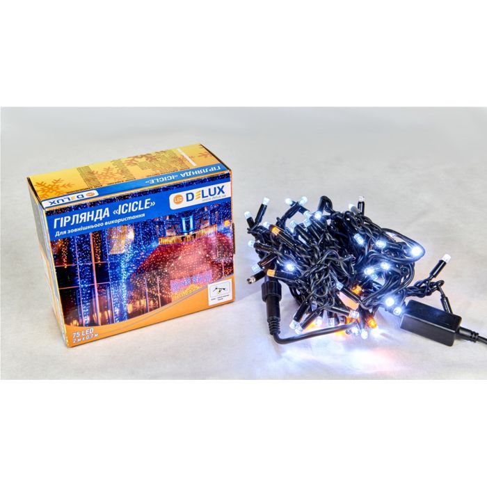 Гірлянда Delux ICICLE 100LED 2x0.7 м Жовтий flash Білий/Чорний IP44 (90015182) зображення 2