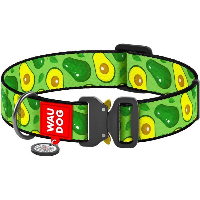 Ошейник для животных WAUDOG Nylon с QR паспортом "Авокадо" металлическая пряжка-фастекс XXL (4535-0048)
