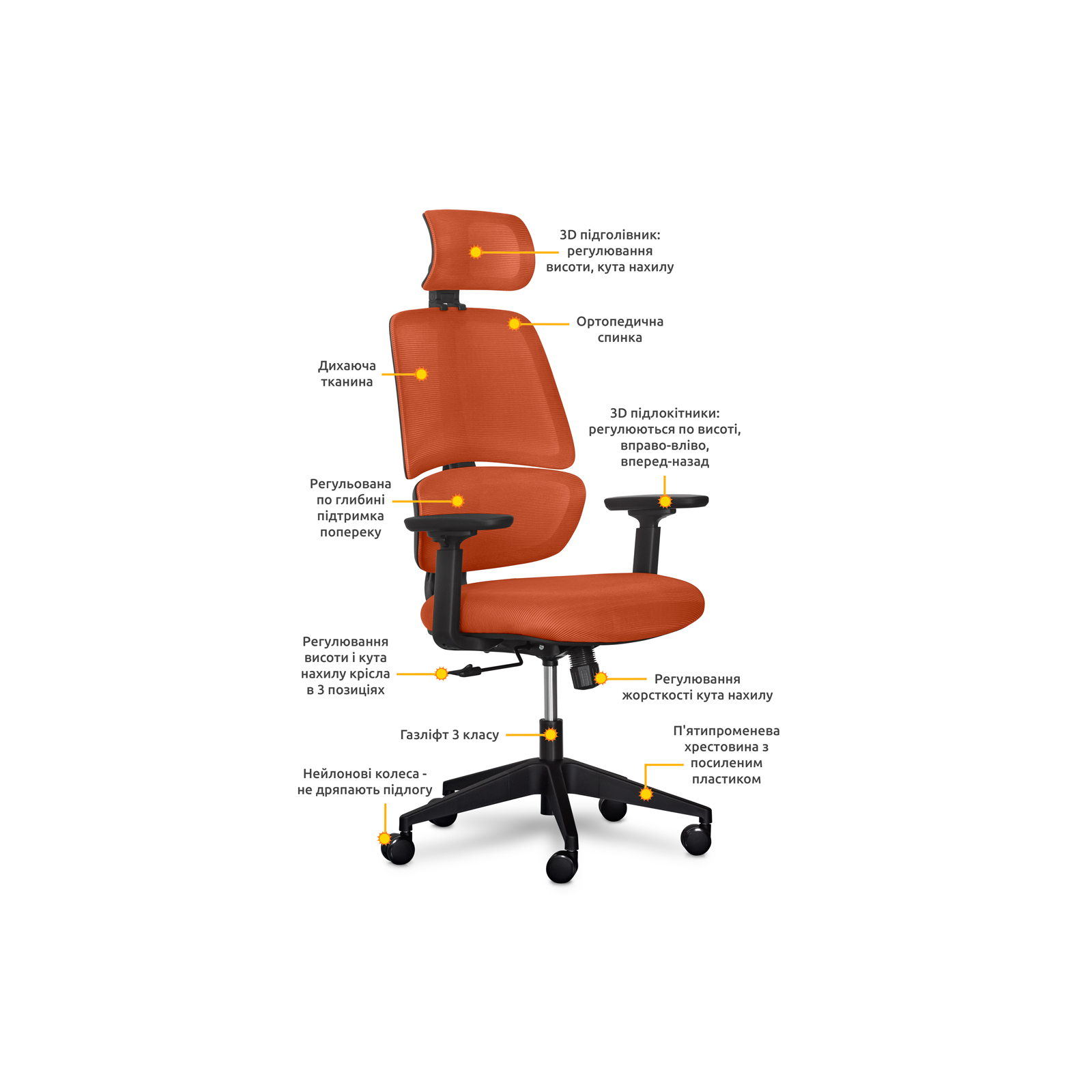 Офісне крісло Mealux Leo Air Orange (Y-543 KBY) зображення 9