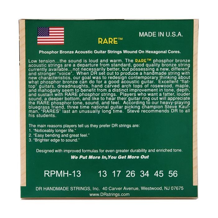 Струны для гитары DR Strings RARE Acoustic Phosphor Bronze - Medium (13-56) (RPMH-13) изображение 3