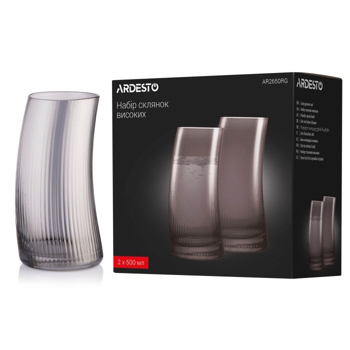 Набір склянок Ardesto Graphite, 500мл, 2шт, скло, сірий (AR2650RG) зображення 4