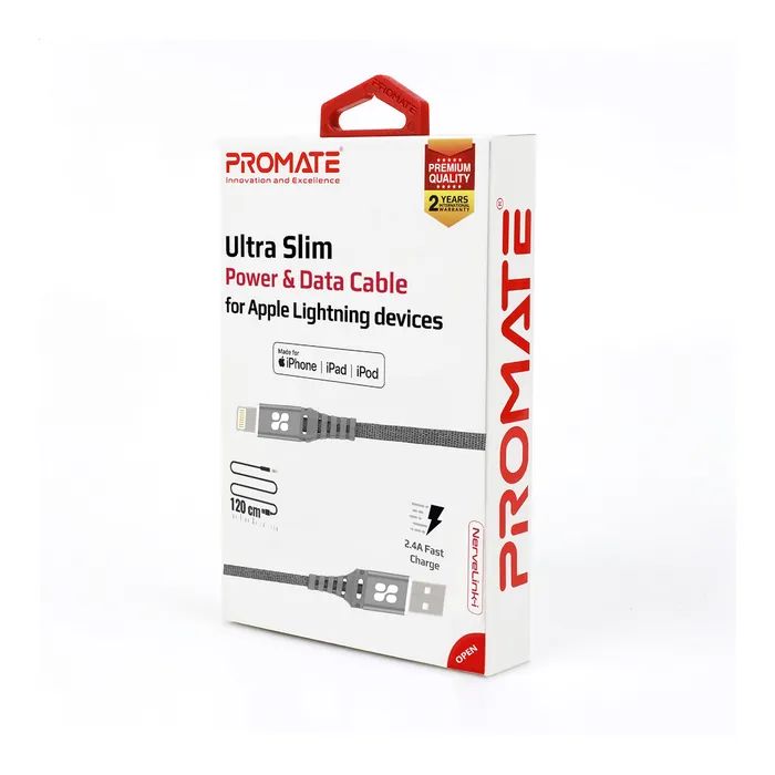 Дата кабель USB 2.0 AM to Lightning 1.2m grey Promate (nervelink-i.grey) зображення 2