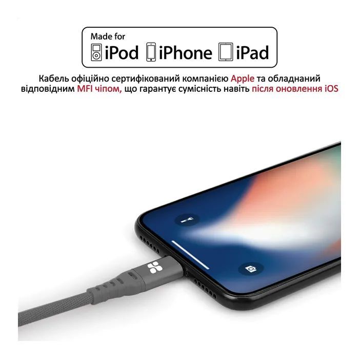 Дата кабель USB 2.0 AM to Lightning 1.2m grey Promate (nervelink-i.grey) зображення 4