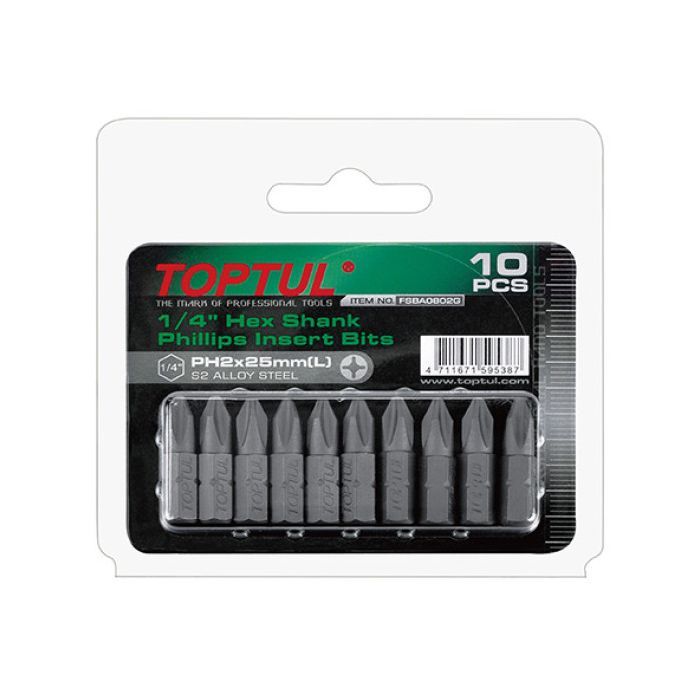 Набір біт Toptul 1/4" L25мм PH2 10шт. (FSBA0802G)