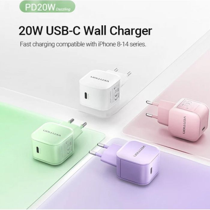 Зарядное устройство Vention 1xUSB-C 20W PD3.0/QC3.0 Purple (FEJV0-EU) изображение 4
