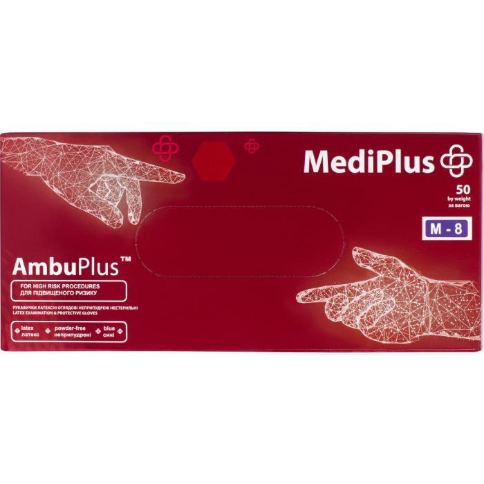 Медицинские перчатки MediPlus AmbuPlus Латексные смотровые неприпудренные Синие Размер M 50 шт. (9551004355845)