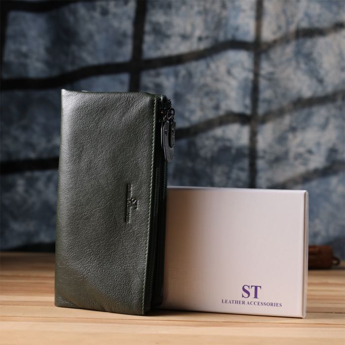 Кошелек ST Leather Кожаный на три отделения Зеленый (23110) изображение 11
