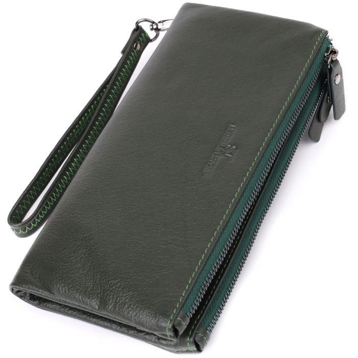 Кошелек ST Leather Кожаный на три отделения Зеленый (23110)