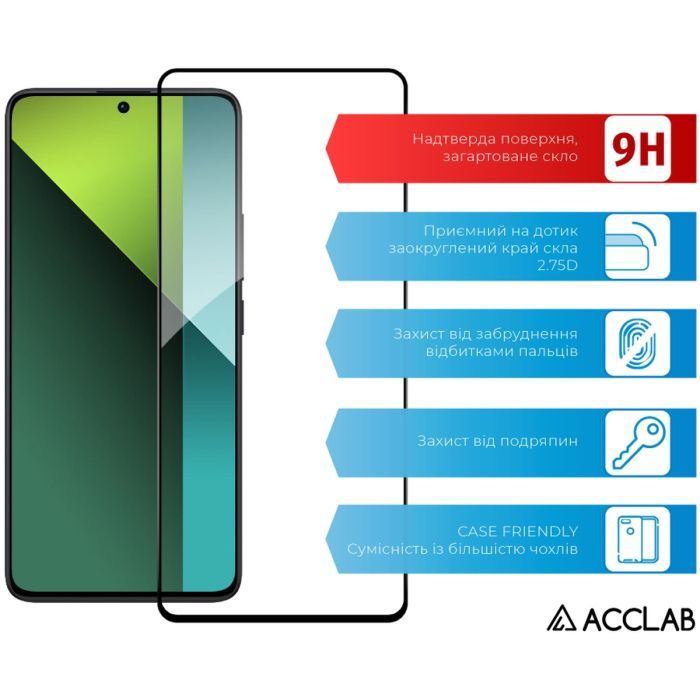 Скло захисне ACCLAB Full Glue Xiaomi Redmi Note 13 5G Black (1283126583773) зображення 3