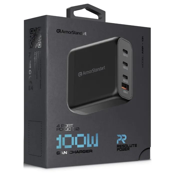 Зарядное устройство Armorstandart ARP-131 Resolute Power USB-C 100W GaN Black (ARM70024) изображение 12