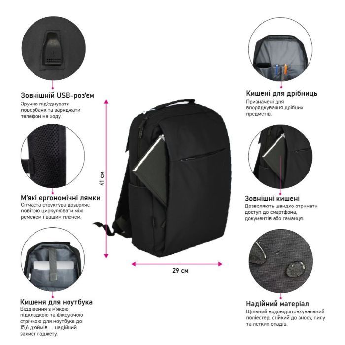 Рюкзак туристичний NikiBo Classic 14л чорний (30010105-01) зображення 3