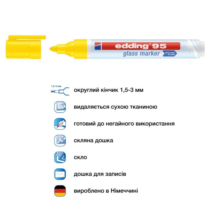 Маркер Edding Glass e-95 1,5-3 мм круглый оранжевый (e-95/06) изображение 4
