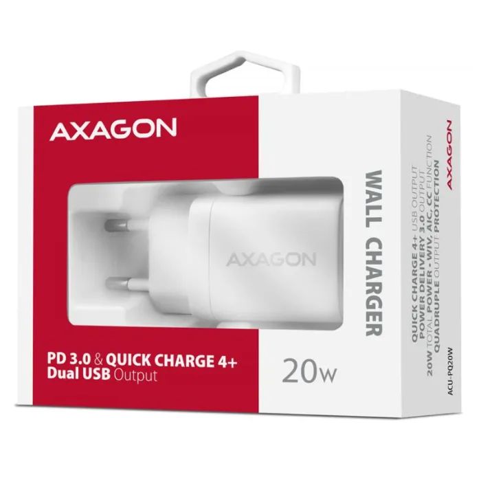 Зарядний пристрій AXAGON 1xUSB QC3.0 + 1xUSB-C PD20W black (ACU-PQ20) зображення 2