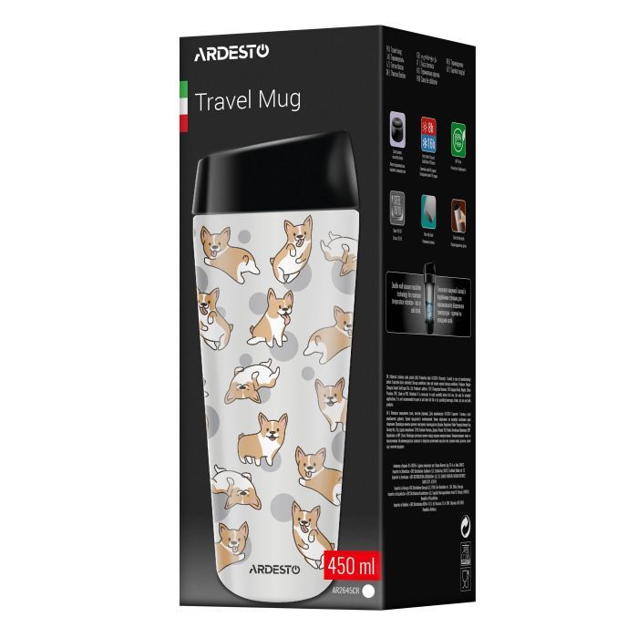 Термокружка Ardesto Coffee Time Animals Yorkie 450мл, нержавіюча сталь, сіро-бежевий (AR2645YT) зображення 4