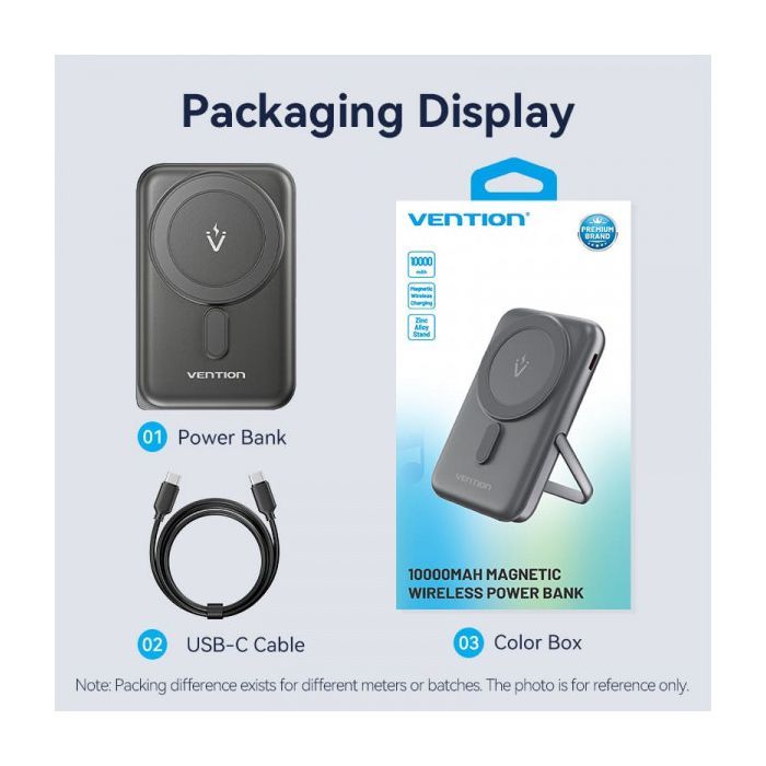 Батарея универсальная VENTION Magnetic Wireless 10000mAh 20W PD USB-C In/Out, QI-15W Black (FHNB0) изображение 2