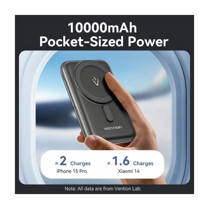 Батарея универсальная VENTION Magnetic Wireless 10000mAh 20W PD USB-C In/Out, QI-15W Black (FHNB0) изображение 5