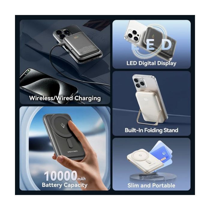 Батарея универсальная VENTION Magnetic Wireless 10000mAh 20W PD USB-C In/Out, QI-15W Black (FHNB0) изображение 6
