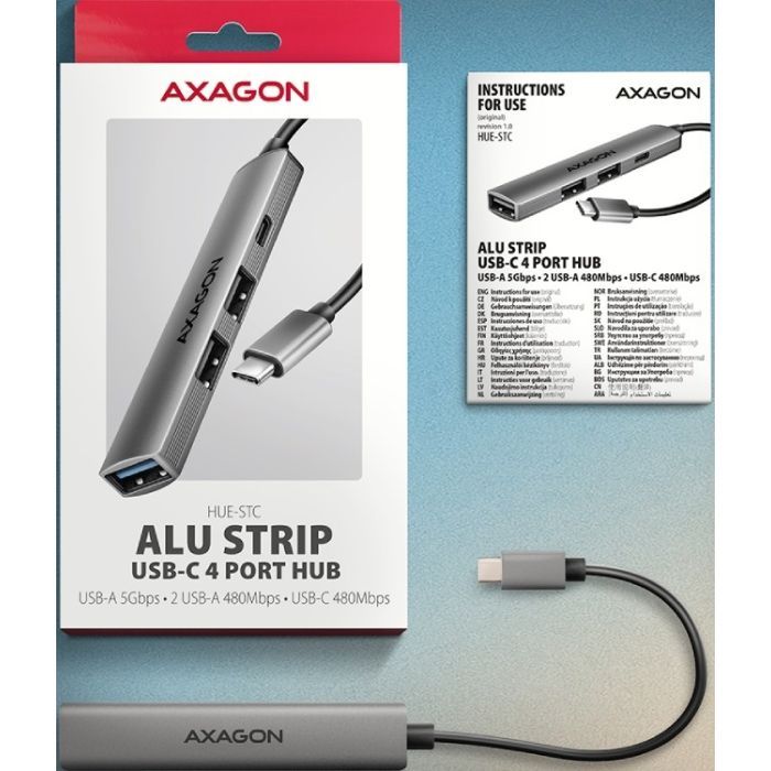 Концентратор AXAGON USB-C to 1xUSB-A 5Gbps + 2xUSB-A 480Mbps + 1xUSB-C 480Mbps 0.12m aluminum (HUE-STC) изображение 7