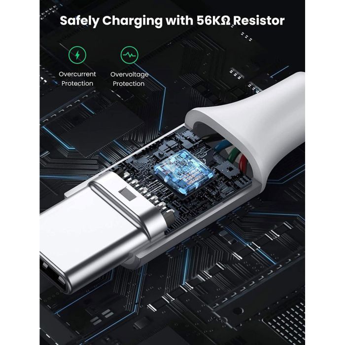 Дата кабель USB 2.0 AM to USB-C 0.25m 3A braided US288 white Ugreen (60129) изображение 6
