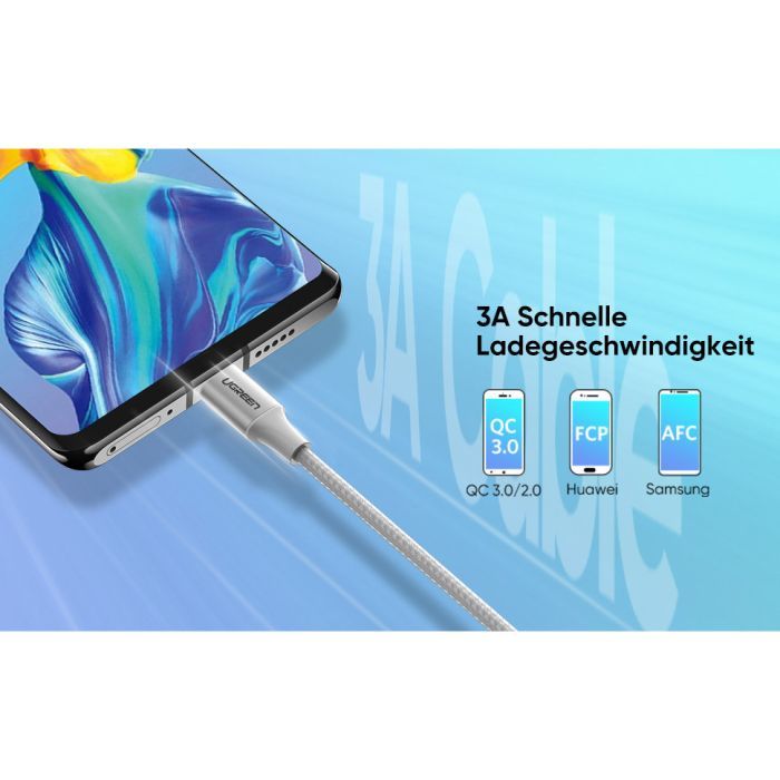 Дата кабель USB 2.0 AM to USB-C 0.25m 3A braided US288 white Ugreen (60129) изображение 8