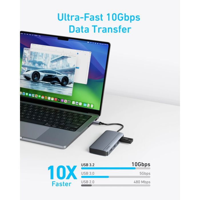 Концентратор USB-C 7-in-1 1xUSB-C PD100W + 2xHDMI + 4xUSB-A black Anker (A83740A2) изображение 6