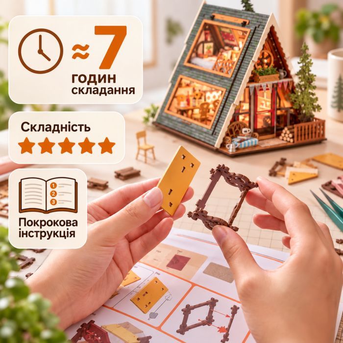 Конструктор Robotime Rolife дерев'яний 3D Затишний котедж (DG181) зображення 4