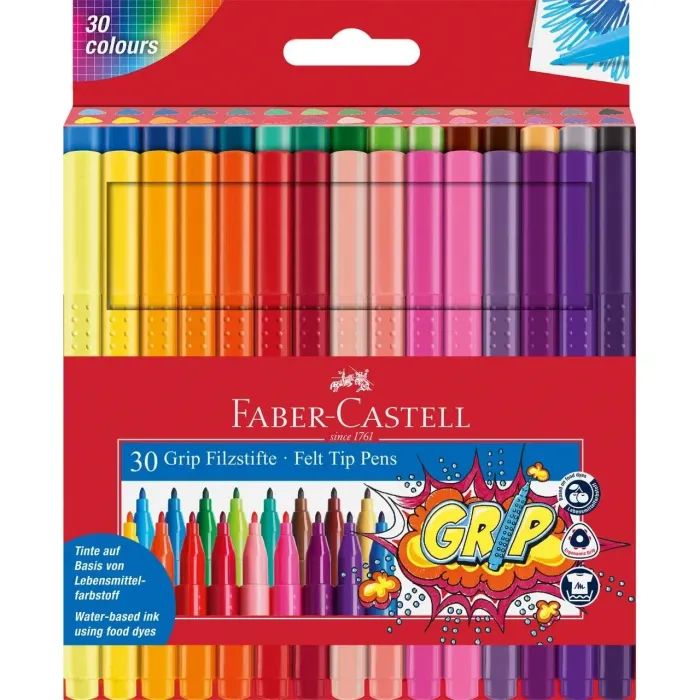 Фломастеры Faber-Castell трехгранные Grip felt-tip pen, 30 цветов (29902)